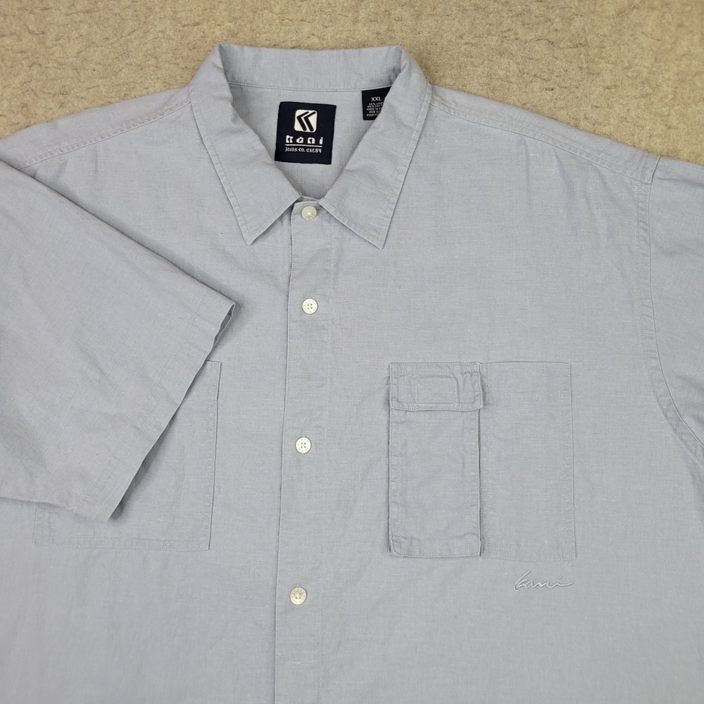 Karl Kani Jeans Co Linen Blend Shirt Mens 2XL Blue Short Sleeve Button Up Pocket